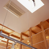 吹き抜けのトップライトから明るい光が差し込む