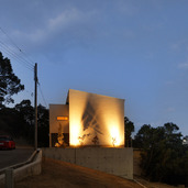 真っ白な外壁をスクリーンに見立てた、植栽の影が芸術的な外観