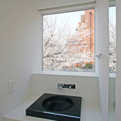 桜の見える洗面コーナー