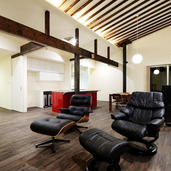 樹木のイメージのインテリアを間接照明が照らす