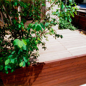 素足で気持ち良さそうな中庭のウッドデッキ