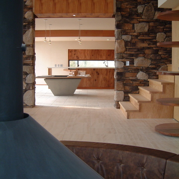 石や木を使いながら重くなりすぎないインテリアデザイン