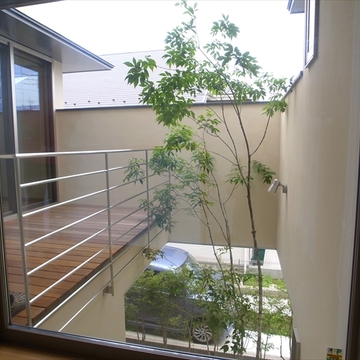 庭から伸びる木を楽しめる２階の窓