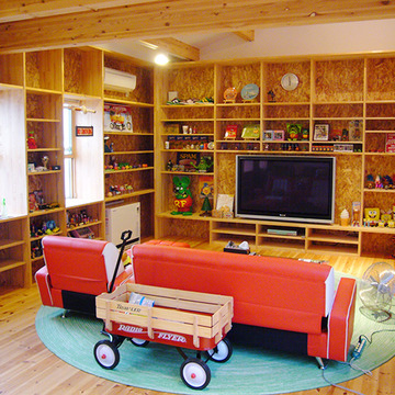 楽しいリビング　持物に合わせて作った収納