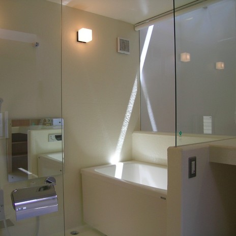 日中自然光の差し込む明るいバスルーム