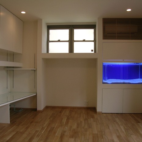 趣味の熱帯魚を飼う水槽を壁面にビルトイン