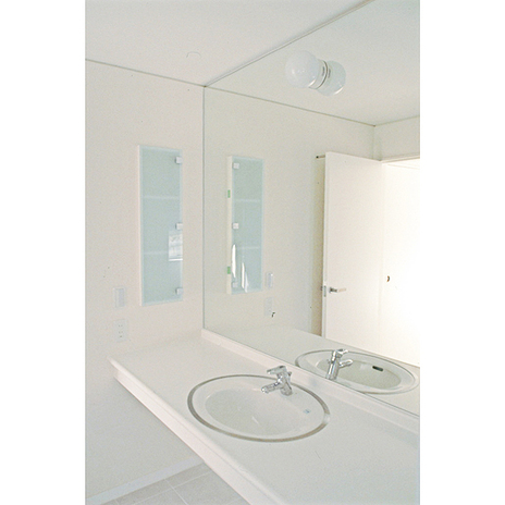 大きな鏡のある洗面脱衣室