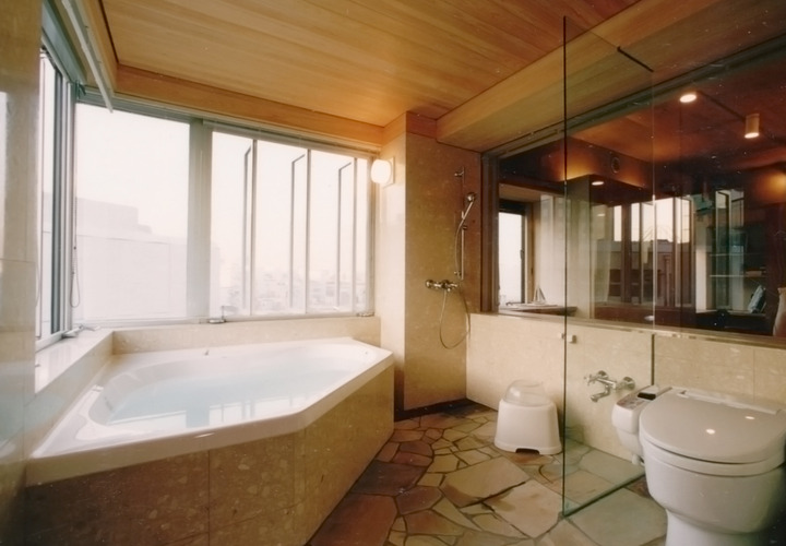 都心のラグジュアリーホテルの様な眺めの良いバスルーム