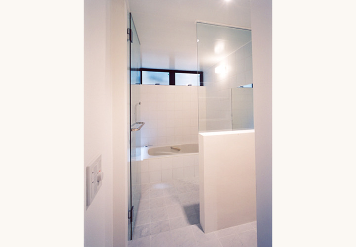 ガラスドアのスタイリッシュな浴室