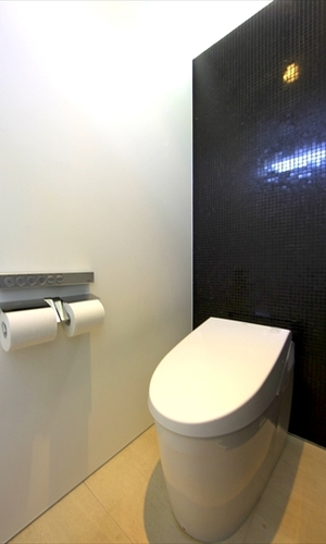 黒い細かなタイルがモダンなトイレ