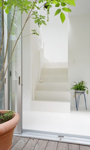 陽射が差し込む明るい階段