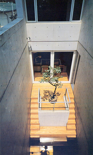 光を取込む段差のある中庭