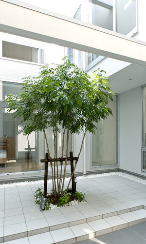 中庭を四方より囲む間取り構成により、家族の気配を常に感じることができる中庭