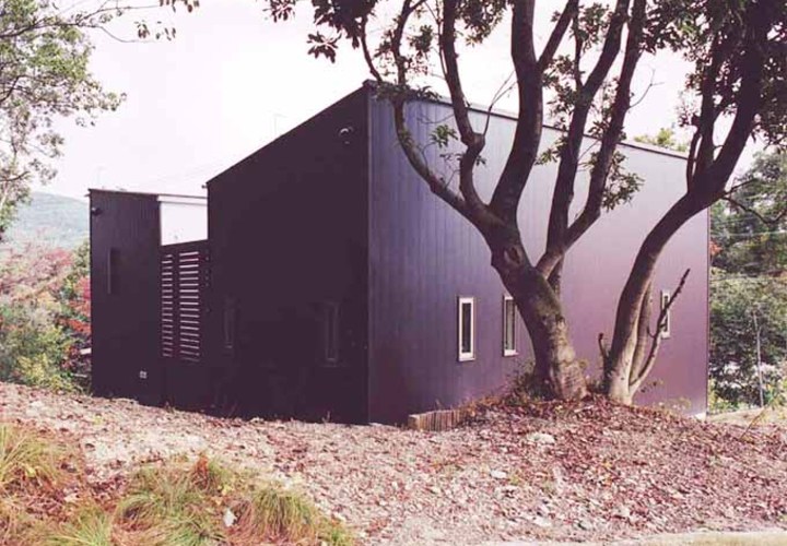 庭ととけ込む黒の外観