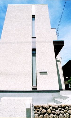 奥行きを感じさせない平面的な外観