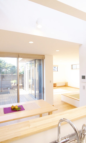 キッチンを照す壁の間接照明