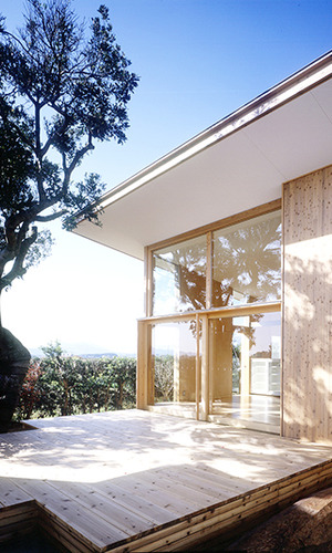 大屋根とデッキテラスとリビング