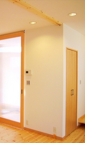 玄関からLDKへの出入口　半透明のスライドドア