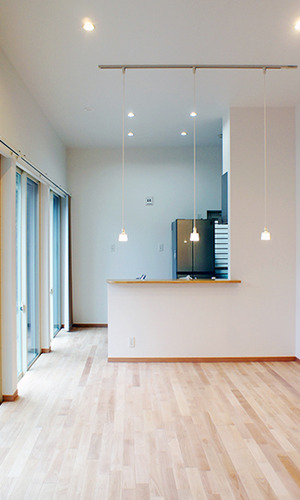 開放的なリビングキッチンの眺め