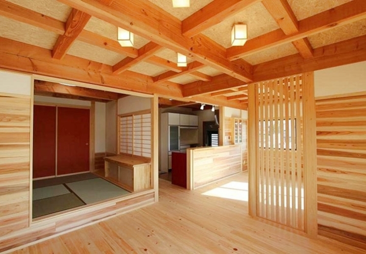 自然素材のストライプが縦横にリズムよく