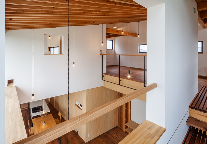 リビングを囲むセミオープンな各室。ネコ動線も交錯している