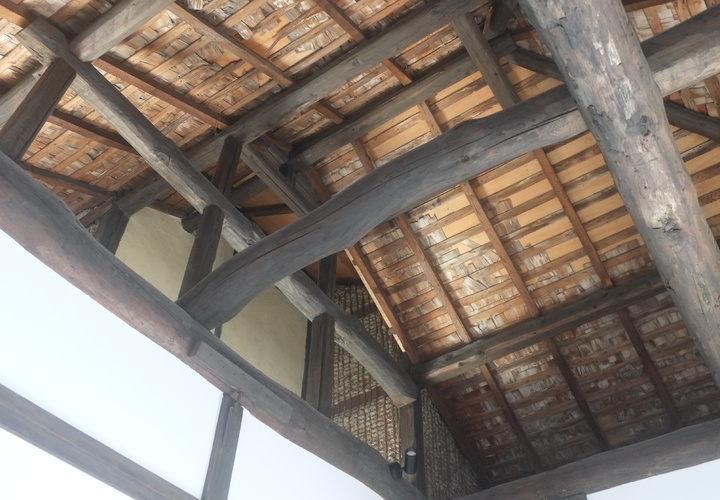 梁と木舞の残る壁