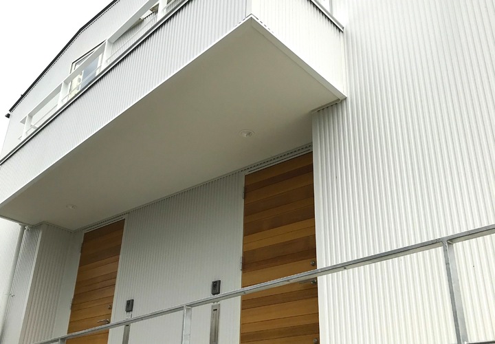 湘南・藤沢市長後の中庭のある2世帯住宅 グリーン、緑と暮らす　外観　玄関ドア