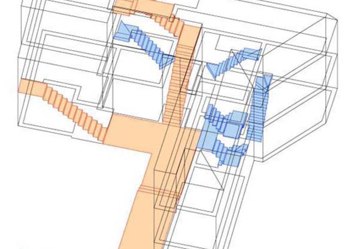路地状敷地の８住居からなる長屋形式の都市型集合住宅