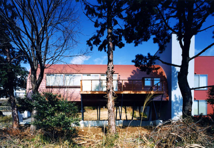 ゆるやかな斜面の南側からの外観