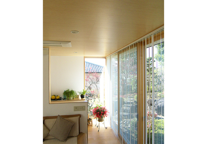 インテリアにも緑が配され庭とつながったリビング