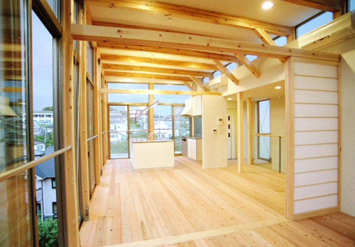 ガラス張りのLDK（夜景）