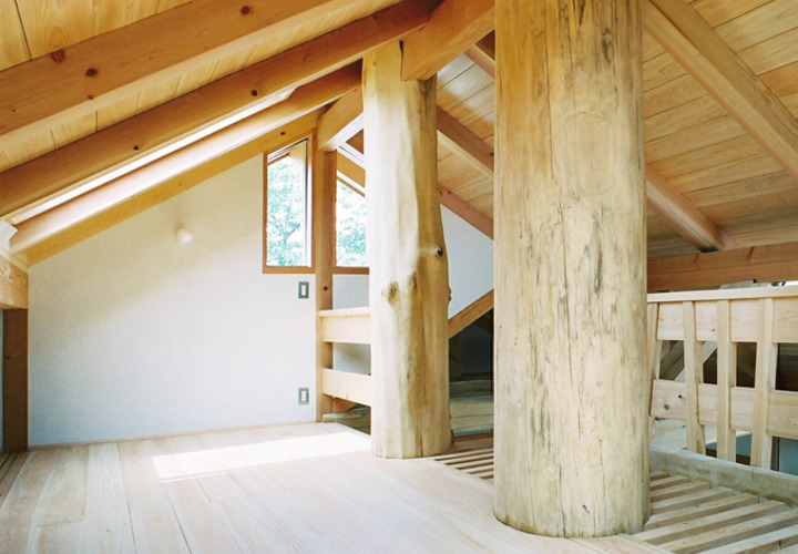 大木が棟まで突き抜けたロフト