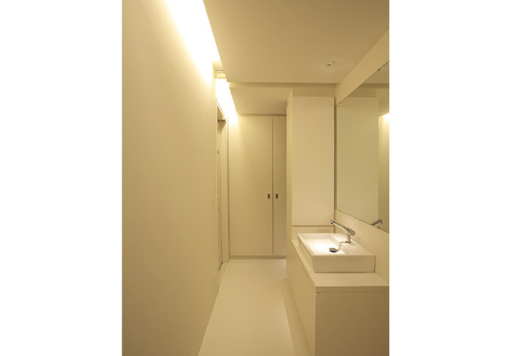 トップライトから光が差し込む洗面