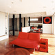シンプルな色合いにまとめたＬＤＫに、スパイスカラーの赤色が印象的なＬＤＫ