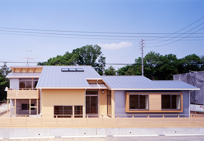 傾斜屋根に天窓を設けた家