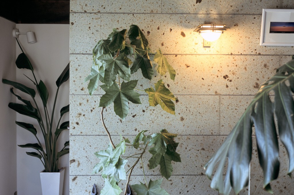 室内にも大谷石を使い外観と繋がりを持たせたデザインに