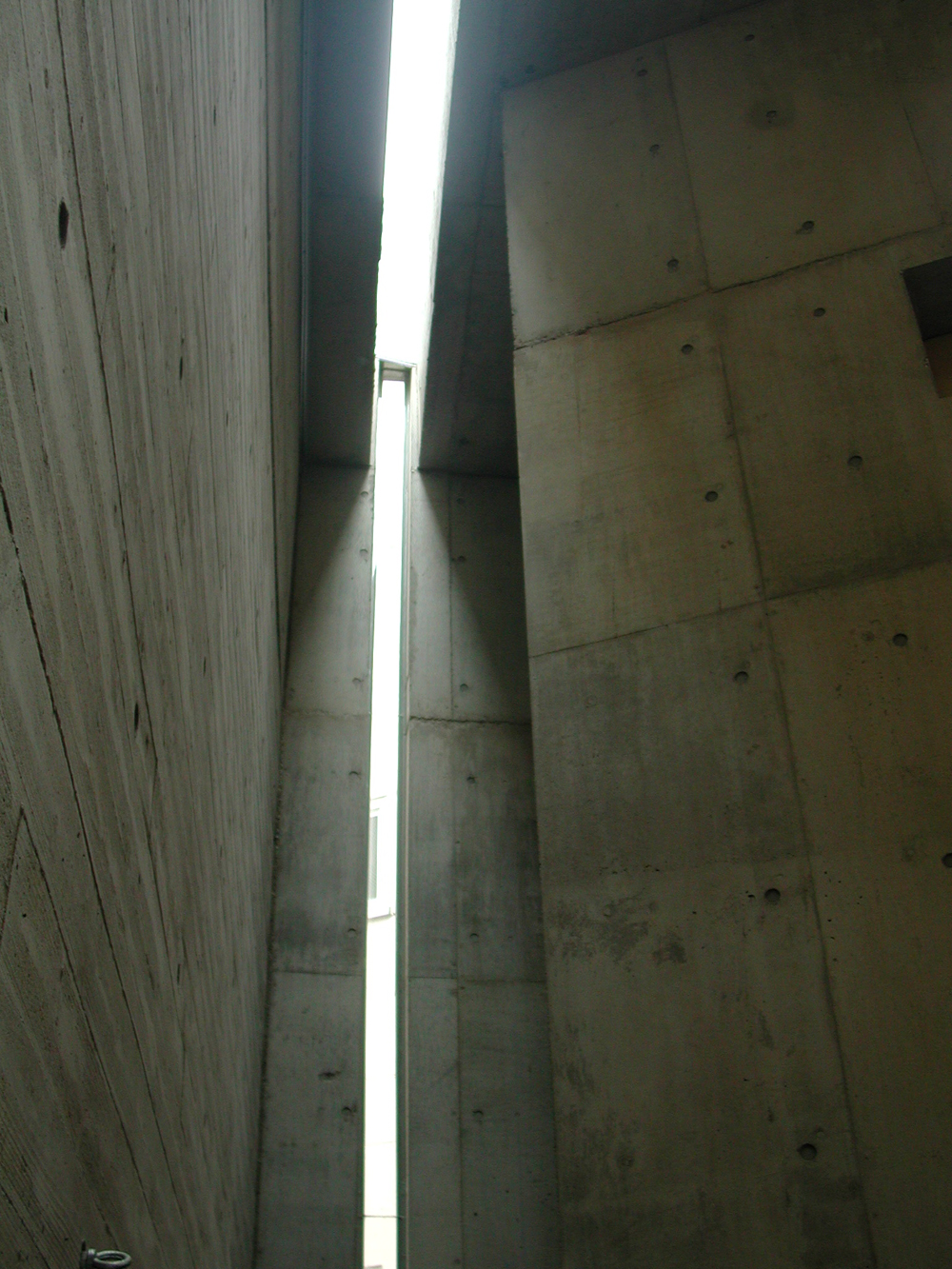 印象的な光と影を生み出す細長いトップライトとハイサイドライト