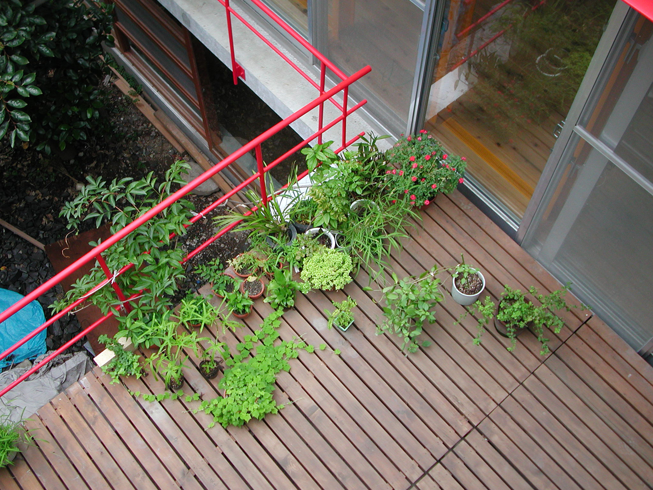 陽が燦々と当たる気持ちの良いウッドデッキのバルコニー