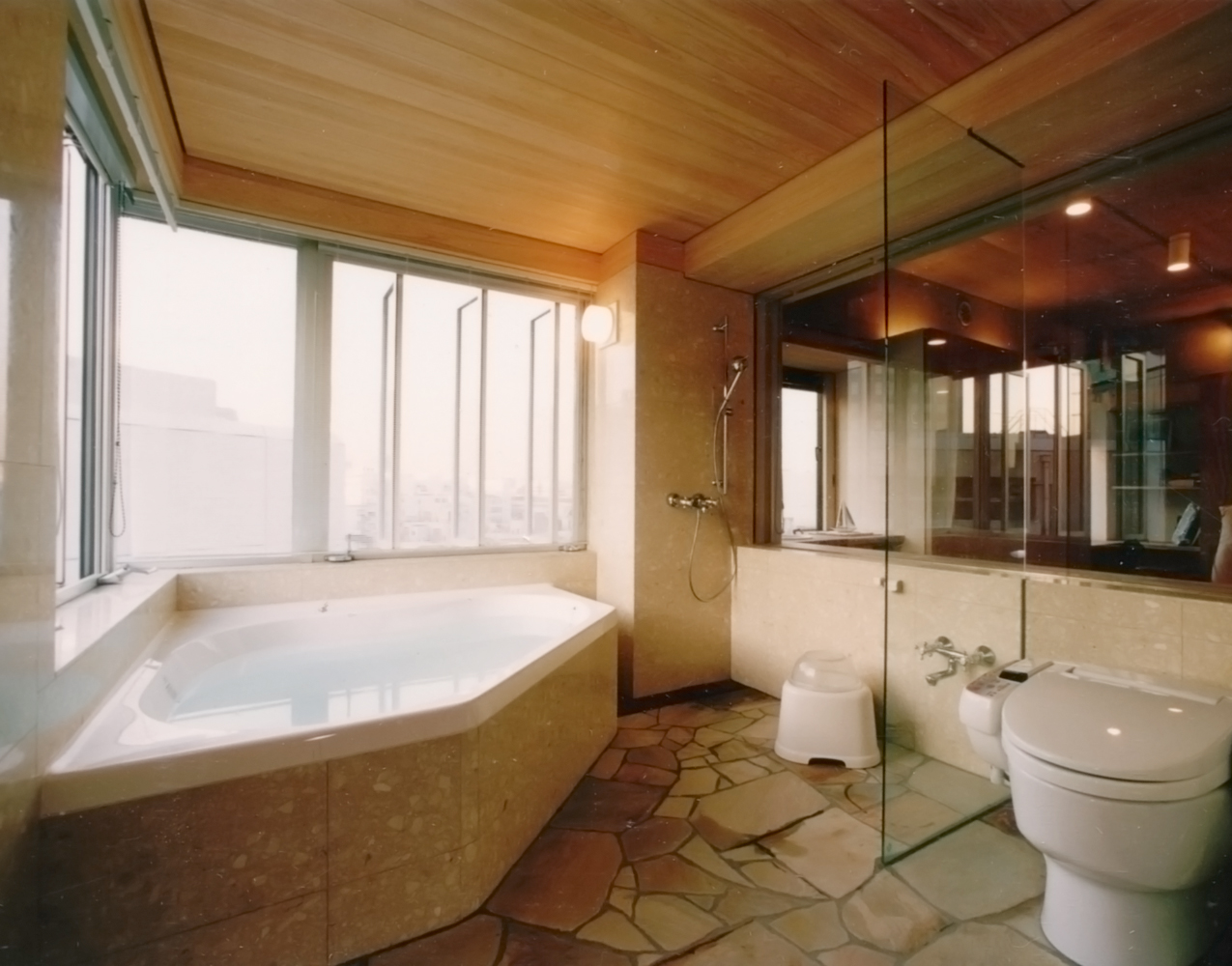 都心のラグジュアリーホテルの様な眺めの良いバスルーム