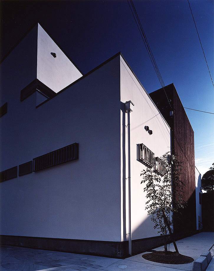 雨樋をデザイン的に処理した、凹凸の少ないシンプルな外観