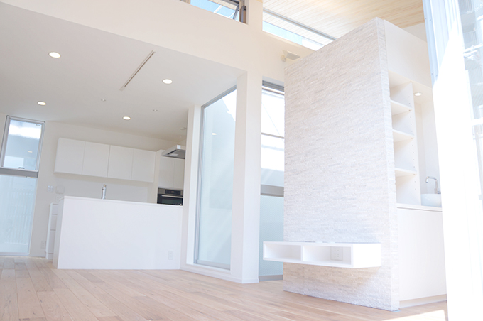 リビング内に設けた洗面スペース