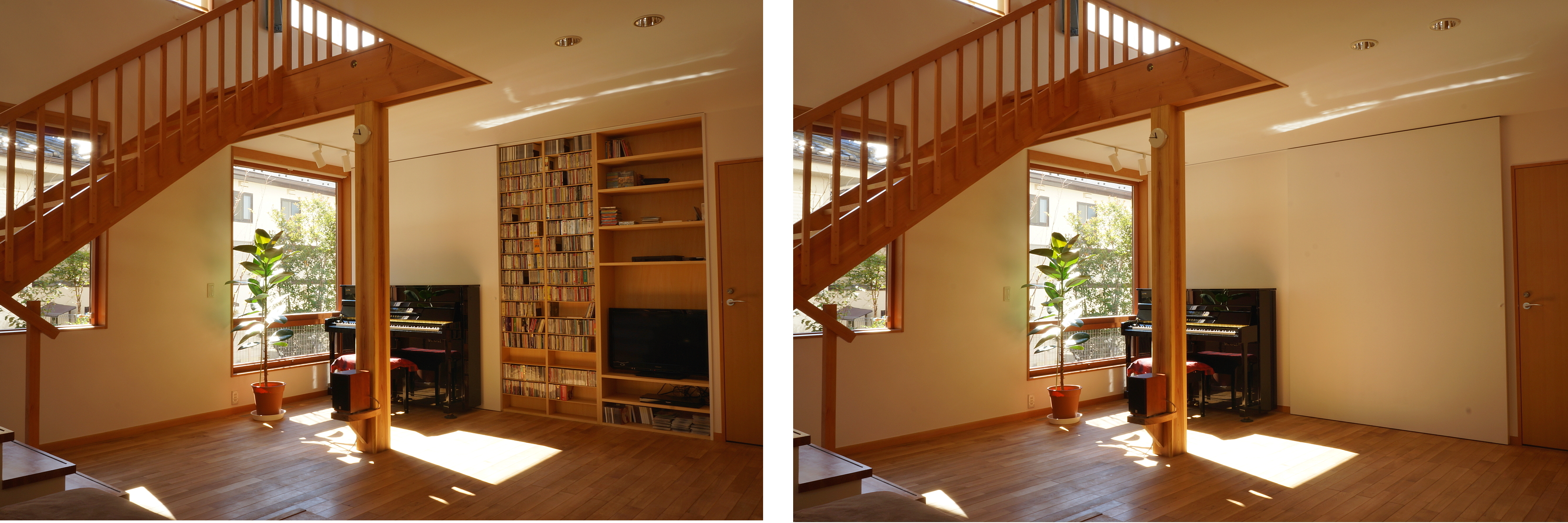 カベに隠れるテレビと音楽ＣＤ