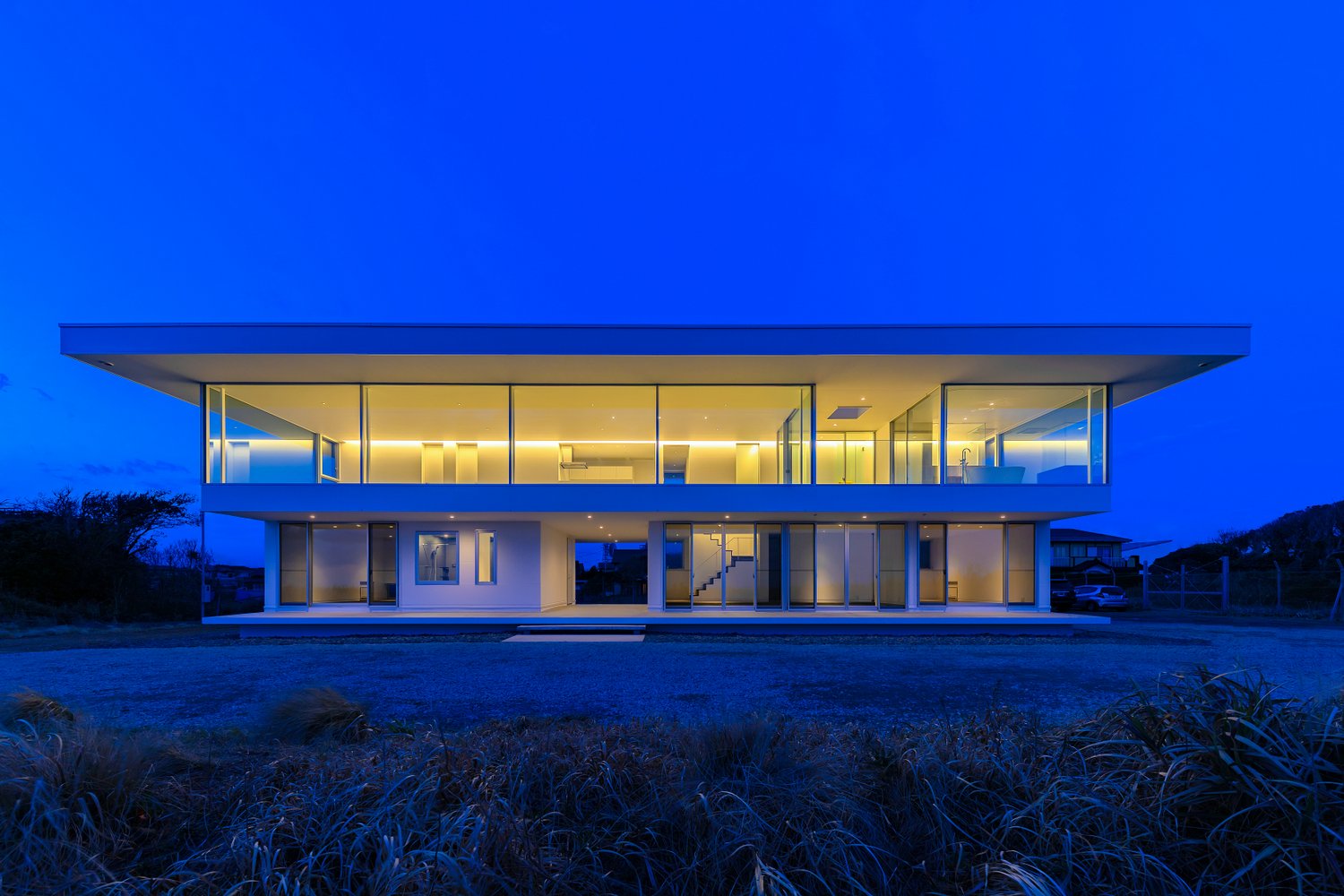 水平線の家｜建物外観　夜景