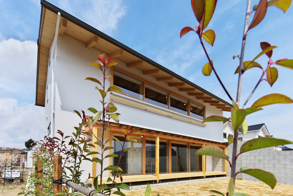 庭より外観を眺める。